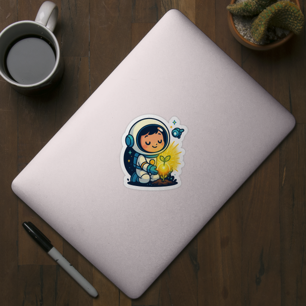 Kawaii Child Astronaut Caring for Plant • Adorable Sci-Fi Nature Design by Anne Lee